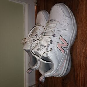 New Balance Womens' White and Pink Sneakers